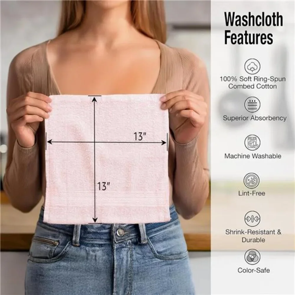 12 Pack Washcloths 13 Inch Cotton Face Towels Lint Free Soft Absorbent Bathroom